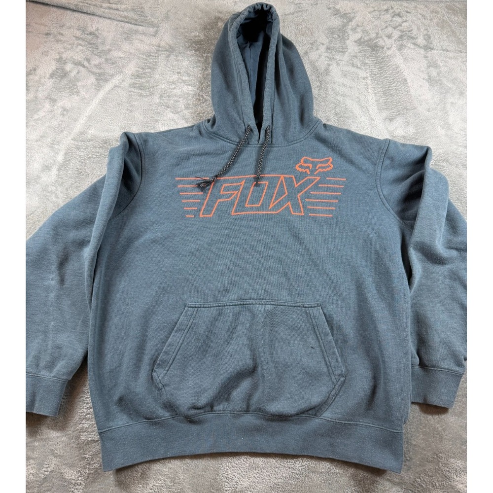 Fox Racing Hoodie Mens L Blue Pullover Sweatshirt Moto BMX MTB
